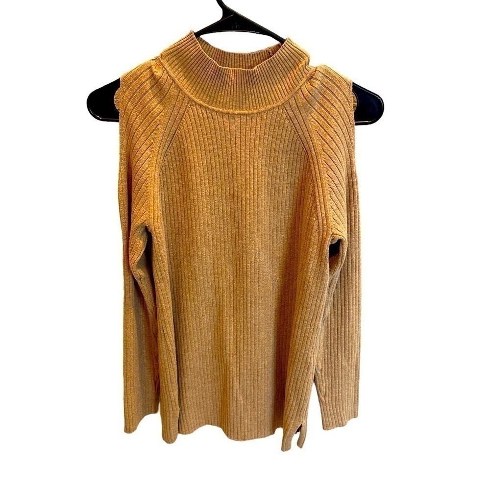 Chico’s Women’s Sweater Off the Shoulder Ribbed Brown Stretch Warm Size Medium